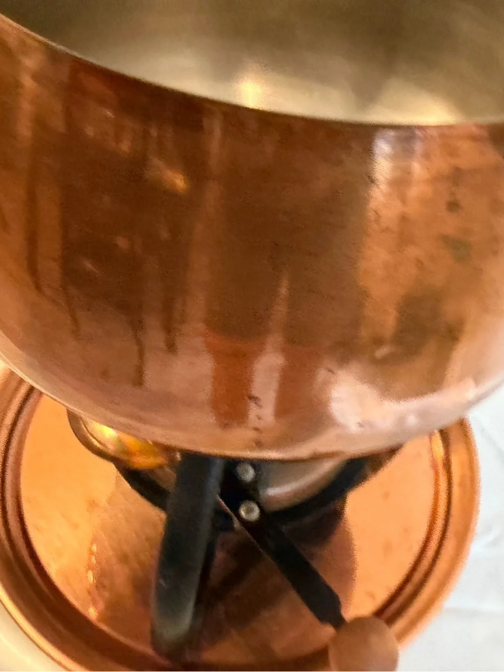Copper Fondue Pot with Wood Handle - Copper Finish- Vintage
